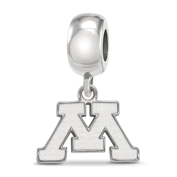 Sterling Silver Rhodium-plated LogoArt University of Minnesota Letter M Extra Small Dangle Bead Charm