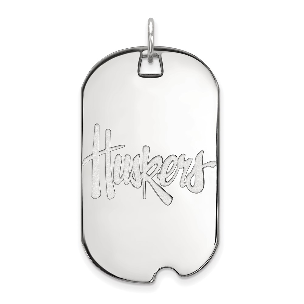 Sterling Silver Rhodium-plated LogoArt University of Nebraska Huskers Large Dog Tag Pendant