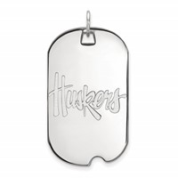 Sterling Silver Rhodium-plated LogoArt University of Nebraska Huskers Large Dog Tag Pendant view 1