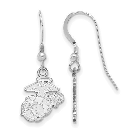 Sterling Silver Rh-Plat U.S. Marine Corps Dangle Earrings