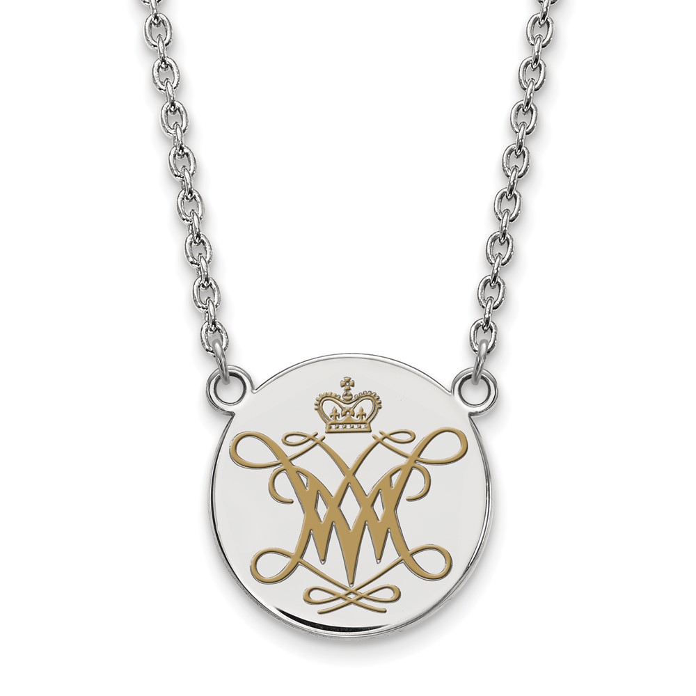 Sterling Silver Rhodium-plated LogoArt College of William and Mary Large Enameled Disc Pendant Necklace, 18"