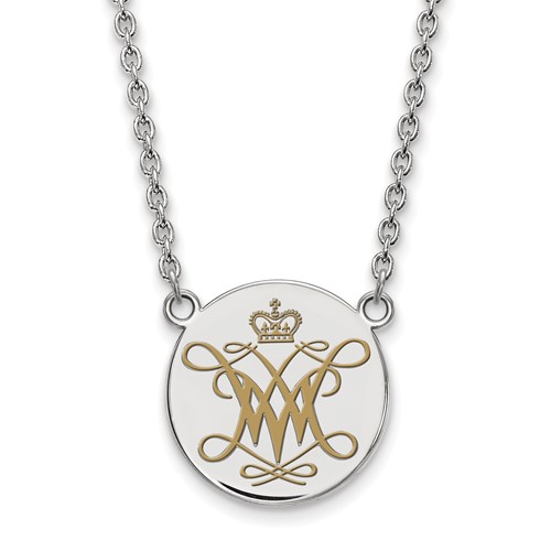 Sterling Silver Rhodium-plated LogoArt College of William and Mary Large Enameled Disc Pendant Necklace, 18"