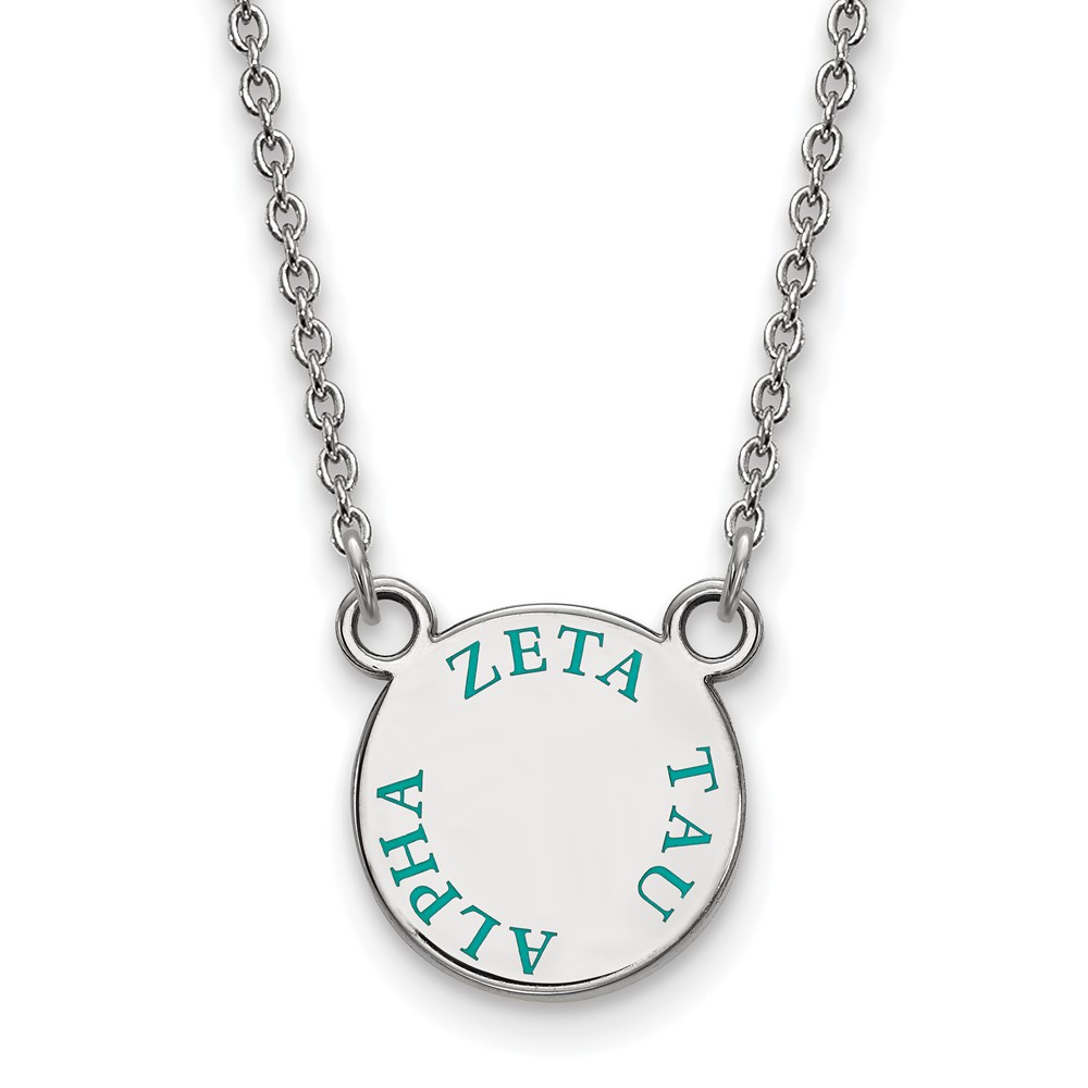 Sterling Silver Rhodium-plated LogoArt Zeta Tau Alpha Sorority Text Small Color Enamel Pendant Necklace, 18"
