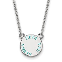 Sterling Silver Rhodium-plated LogoArt Zeta Tau Alpha Sorority Text Small Color Enamel Pendant Necklace, 18" view 1