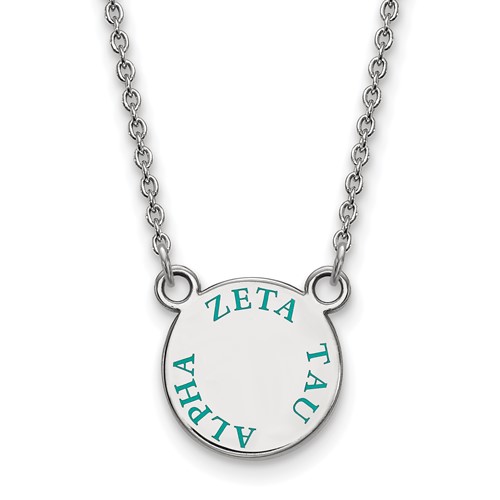 Sterling Silver Rhodium-plated LogoArt Zeta Tau Alpha Sorority Text Small Color Enamel Pendant Necklace, 18"