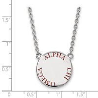 Sterling Silver Rhodium-plated LogoArt Alpha Chi Omega Sorority Text Large Color Enamel Pendant Necklace, 18" view 2