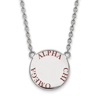 Sterling Silver Rhodium-plated LogoArt Alpha Chi Omega Sorority Text Large Color Enamel Pendant Necklace, 18" view 1