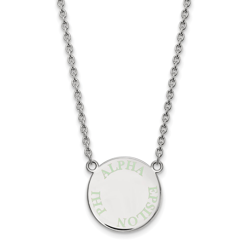 Sterling Silver Rhodium-plated LogoArt Alpha Epsilon Phi Sorority Text Small Color Enamel Pendant Necklace, 18"