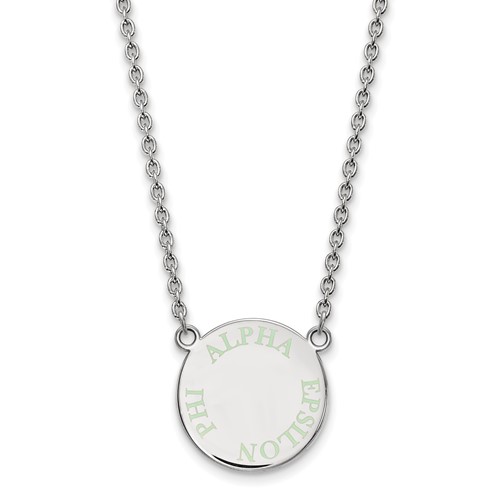 Sterling Silver Rhodium-plated LogoArt Alpha Epsilon Phi Sorority Text Small Color Enamel Pendant Necklace, 18"