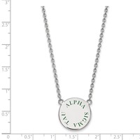Sterling Silver Rhodium-plated LogoArt Alpha Sigma Tau Sorority Text Large Color Enamel Pendant Necklace, 18" view 2