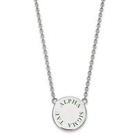 Sterling Silver Rhodium-plated LogoArt Alpha Sigma Tau Sorority Text Large Color Enamel Pendant Necklace, 18" view 1