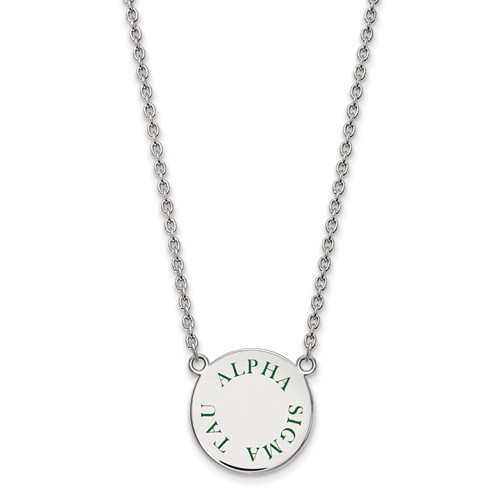 Sterling Silver Rhodium-plated LogoArt Alpha Sigma Tau Sorority Text Large Color Enamel Pendant Necklace, 18"