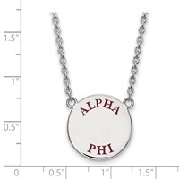 Sterling Silver Rhodium-plated LogoArt Alpha Phi Sorority Text Large Color Enamel Pendant Necklace, 18" view 2