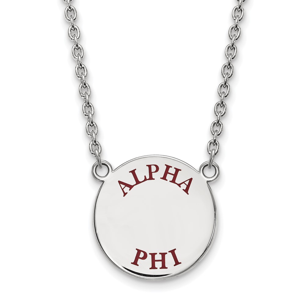 Sterling Silver Rhodium-plated LogoArt Alpha Phi Sorority Text Large Color Enamel Pendant Necklace, 18"