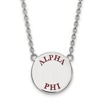 Sterling Silver Rhodium-plated LogoArt Alpha Phi Sorority Text Large Color Enamel Pendant Necklace, 18" view 1