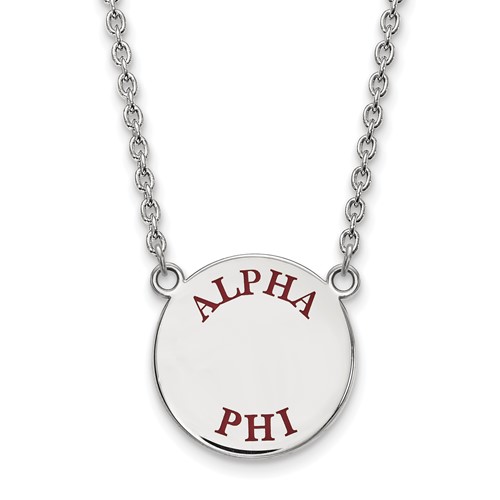 Sterling Silver Rhodium-plated LogoArt Alpha Phi Sorority Text Large Color Enamel Pendant Necklace, 18"