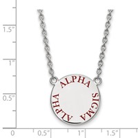 Sterling Silver Rhodium-plated LogoArt Alpha Sigma Alpha Sorority Text Large Color Enamel Pendant Necklace, 18" view 2