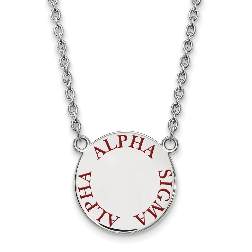 Sterling Silver Rhodium-plated LogoArt Alpha Sigma Alpha Sorority Text Large Color Enamel Pendant Necklace, 18"