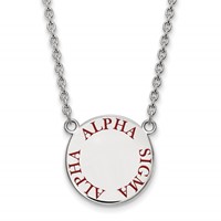 Sterling Silver Rhodium-plated LogoArt Alpha Sigma Alpha Sorority Text Large Color Enamel Pendant Necklace, 18" view 1