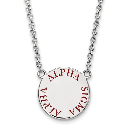 Sterling Silver Rhodium-plated LogoArt Alpha Sigma Alpha Sorority Text Large Color Enamel Pendant Necklace, 18"