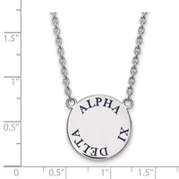 Sterling Silver Rhodium-plated LogoArt Alpha Xi Delta Sorority Text Large Color Enamel Pendant Necklace, 18" view 2