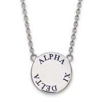 Sterling Silver Rhodium-plated LogoArt Alpha Xi Delta Sorority Text Large Color Enamel Pendant Necklace, 18" view 1