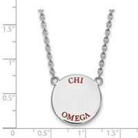 Sterling Silver Rhodium-plated LogoArt Chi Omega Sorority Text Large Color Enamel Pendant Necklace, 18" view 2