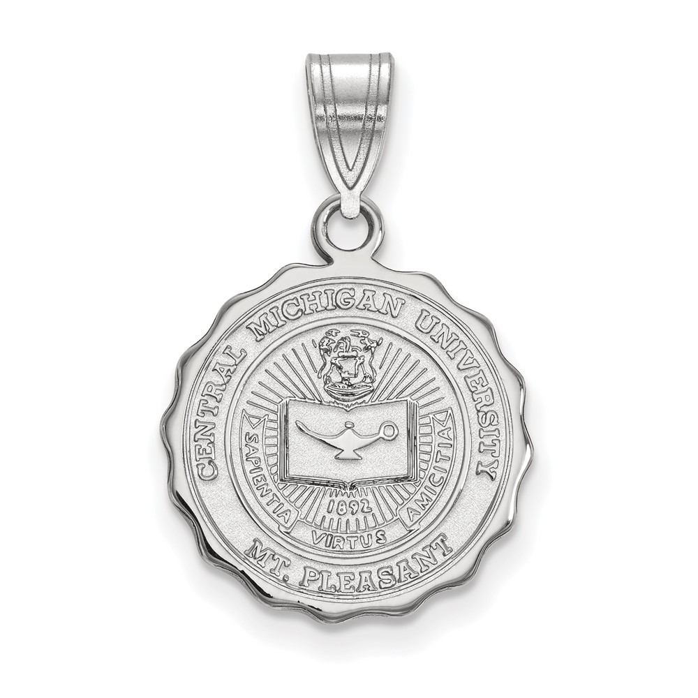 Sterling Silver Rhodium-plated LogoArt Central Michigan University Medium Crest Pendant