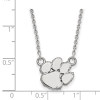 Sterling Silver Rhodium-plated LogoArt Clemson University Tiger Paw Small Pendant Necklace, 18" view 2