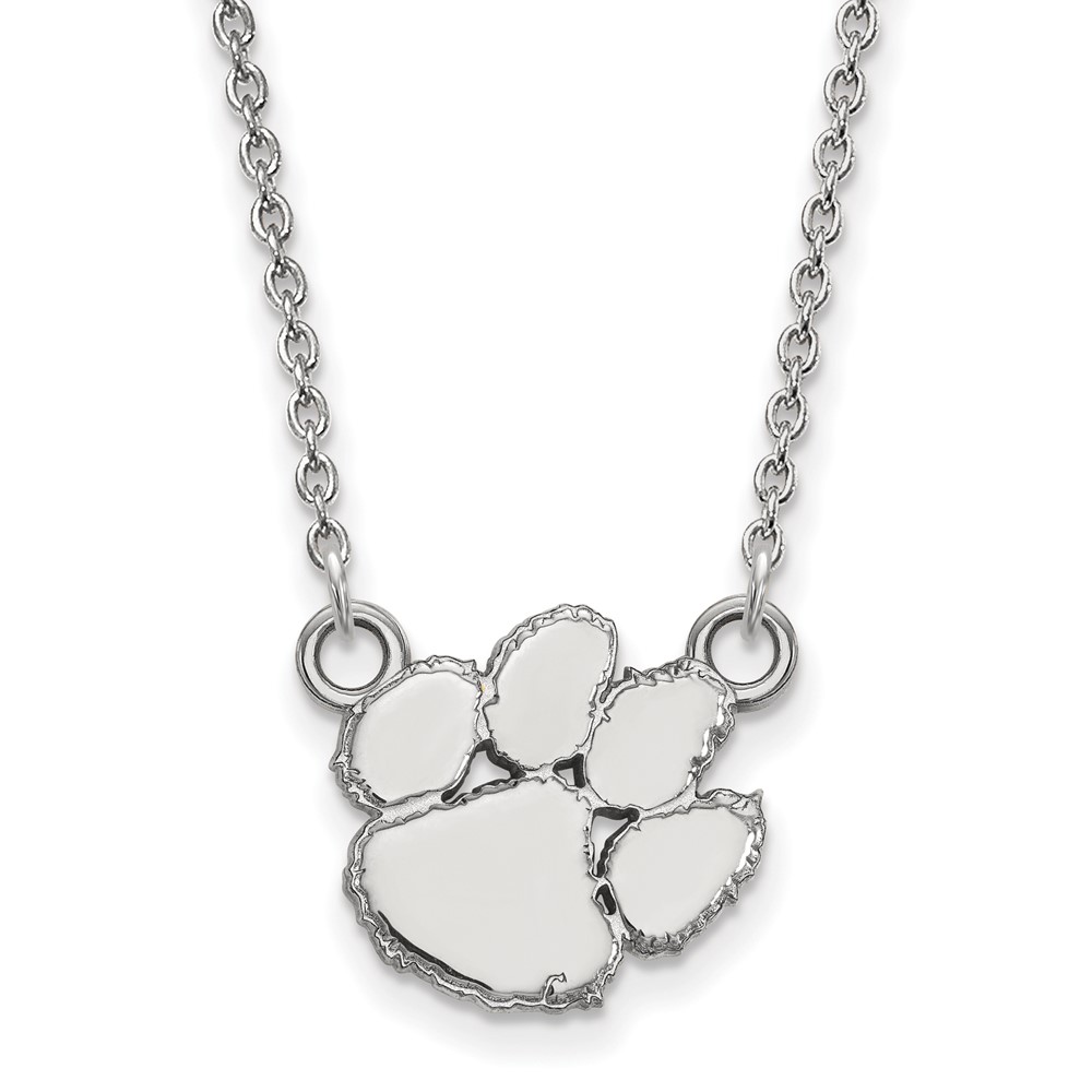 Sterling Silver Rhodium-plated LogoArt Clemson University Tiger Paw Small Pendant Necklace, 18"