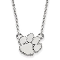 Sterling Silver Rhodium-plated LogoArt Clemson University Tiger Paw Small Pendant Necklace, 18" view 1