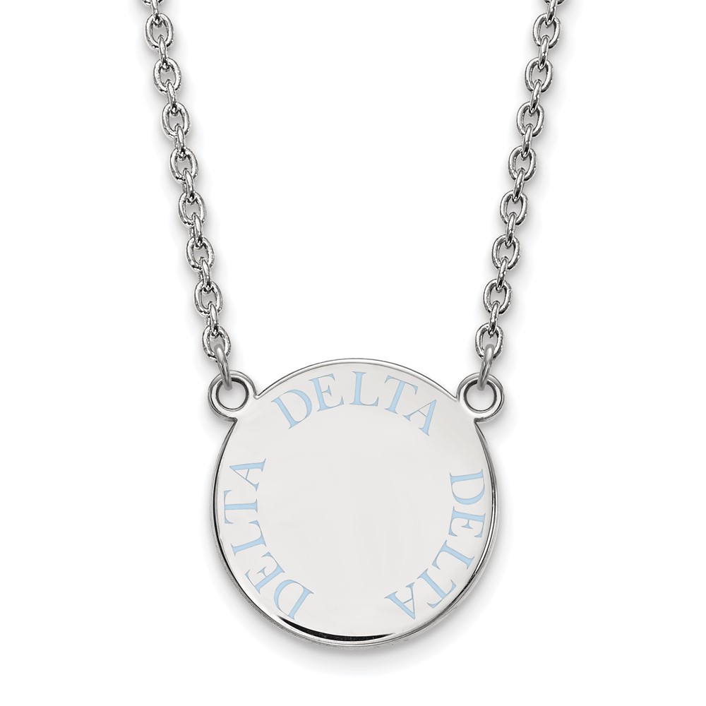 Sterling Silver Rhodium-plated LogoArt Delta Delta Delta Sorority Text Large Color Enamel Pendant Necklace, 18"