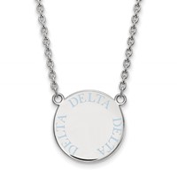 Sterling Silver Rhodium-plated LogoArt Delta Delta Delta Sorority Text Large Color Enamel Pendant Necklace, 18" view 1