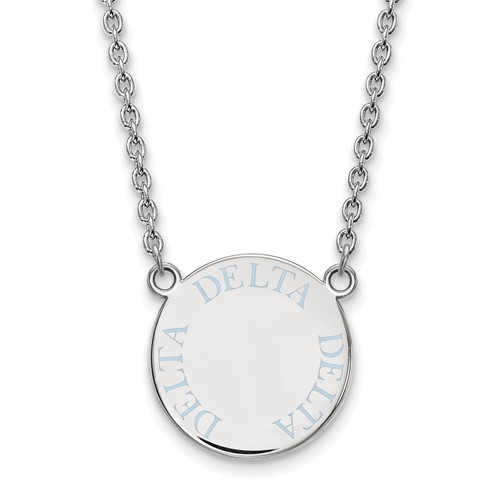 Sterling Silver Rhodium-plated LogoArt Delta Delta Delta Sorority Text Large Color Enamel Pendant Necklace, 18"