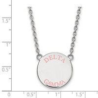 Sterling Silver Rhodium-plated LogoArt Delta Gamma Sorority Text Large Color Enamel Pendant Necklace, 18" view 2