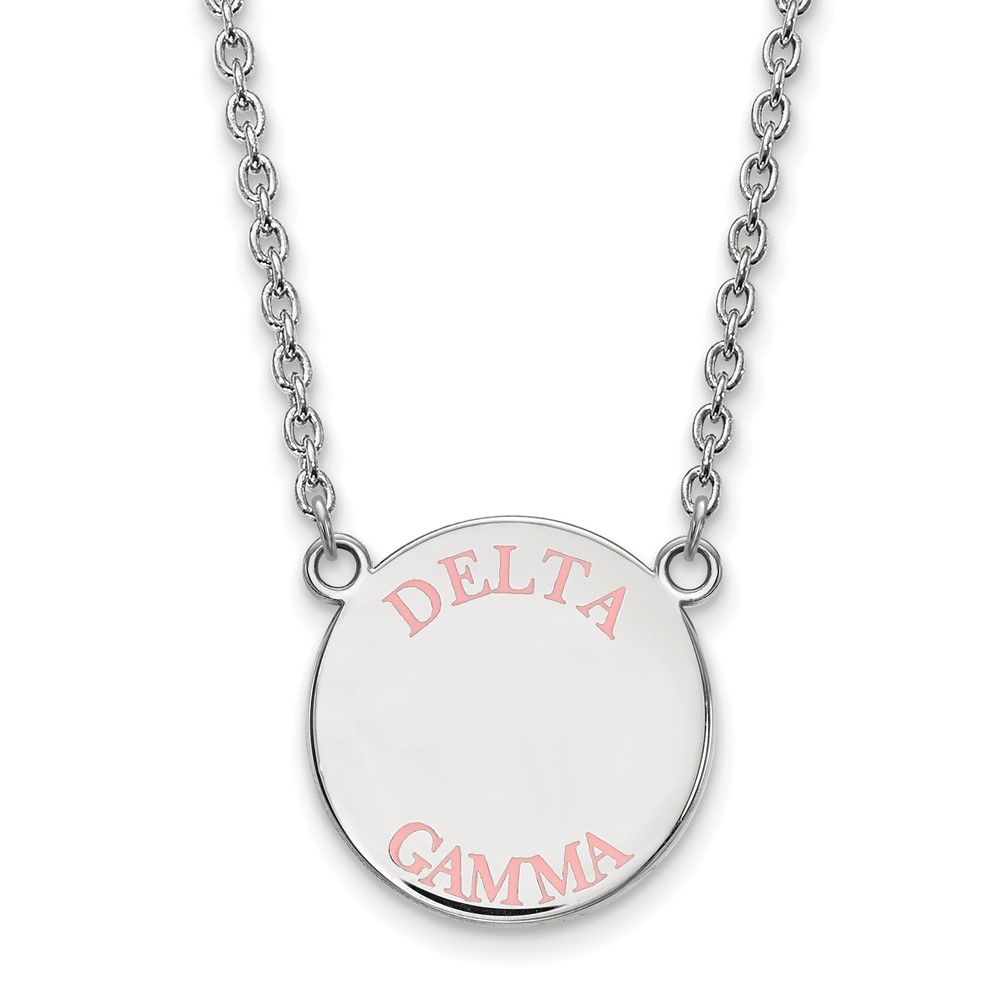 Sterling Silver Rhodium-plated LogoArt Delta Gamma Sorority Text Large Color Enamel Pendant Necklace, 18"