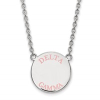 Sterling Silver Rhodium-plated LogoArt Delta Gamma Sorority Text Large Color Enamel Pendant Necklace, 18" view 1
