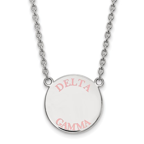 Sterling Silver Rhodium-plated LogoArt Delta Gamma Sorority Text Large Color Enamel Pendant Necklace, 18"
