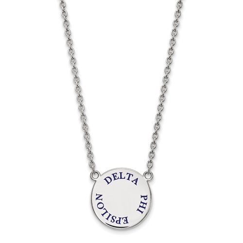 Sterling Silver Rhodium-plated LogoArt Delta Phi Epsilon Sorority Text Large Color Enamel Pendant Necklace, 18"