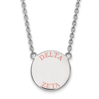 Sterling Silver Rhodium-plated LogoArt Delta Zeta Sorority Text Large Color Enamel Pendant Necklace, 18" view 1