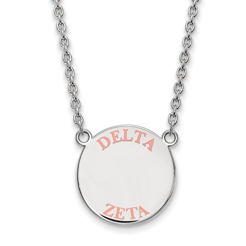 Sterling Silver Rhodium-plated LogoArt Delta Zeta Sorority Text Large Color Enamel Pendant Necklace, 18"