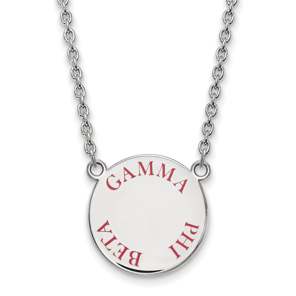 Sterling Silver Rhodium-plated LogoArt Gamma Phi Beta Sorority Text Large Color Enamel Pendant Necklace, 18"
