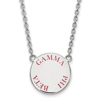 Sterling Silver Rhodium-plated LogoArt Gamma Phi Beta Sorority Text Large Color Enamel Pendant Necklace, 18" view 1
