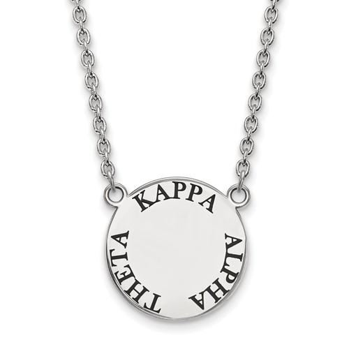 Sterling Silver Rhodium-plated LogoArt Kappa Alpha Theta Sorority Text Large Color Enamel Pendant Necklace, 18"