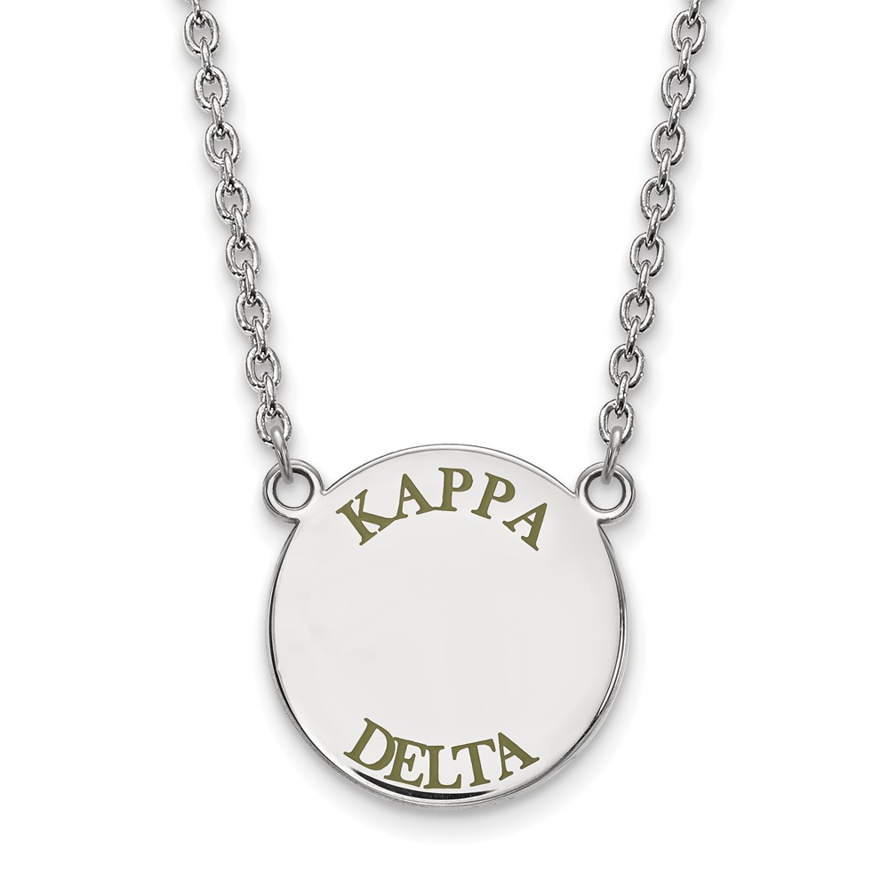 Sterling Silver Rhodium-plated LogoArt Kappa Delta Sorority Text Large Color Enamel Pendant Necklace, 18"