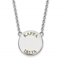 Sterling Silver Rhodium-plated LogoArt Kappa Delta Sorority Text Large Color Enamel Pendant Necklace, 18" view 1