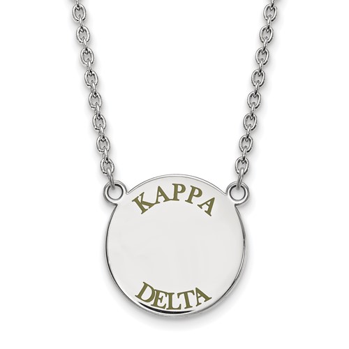 Sterling Silver Rhodium-plated LogoArt Kappa Delta Sorority Text Large Color Enamel Pendant Necklace, 18"
