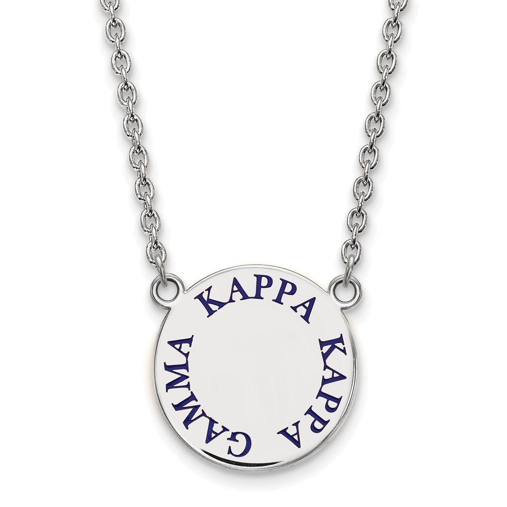 Sterling Silver Rhodium-plated LogoArt Kappa Kappa Gamma Sorority Text Large Color Enamel Pendant Necklace, 18"