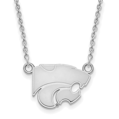 Sterling Silver Rhodium-plated LogoArt Kansas State University Wildcat Small Pendant Necklace, 18"