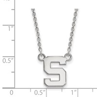 Sterling Silver Rhodium-plated LogoArt Michigan State University Letter S Small Pendant Necklace, 18" view 2